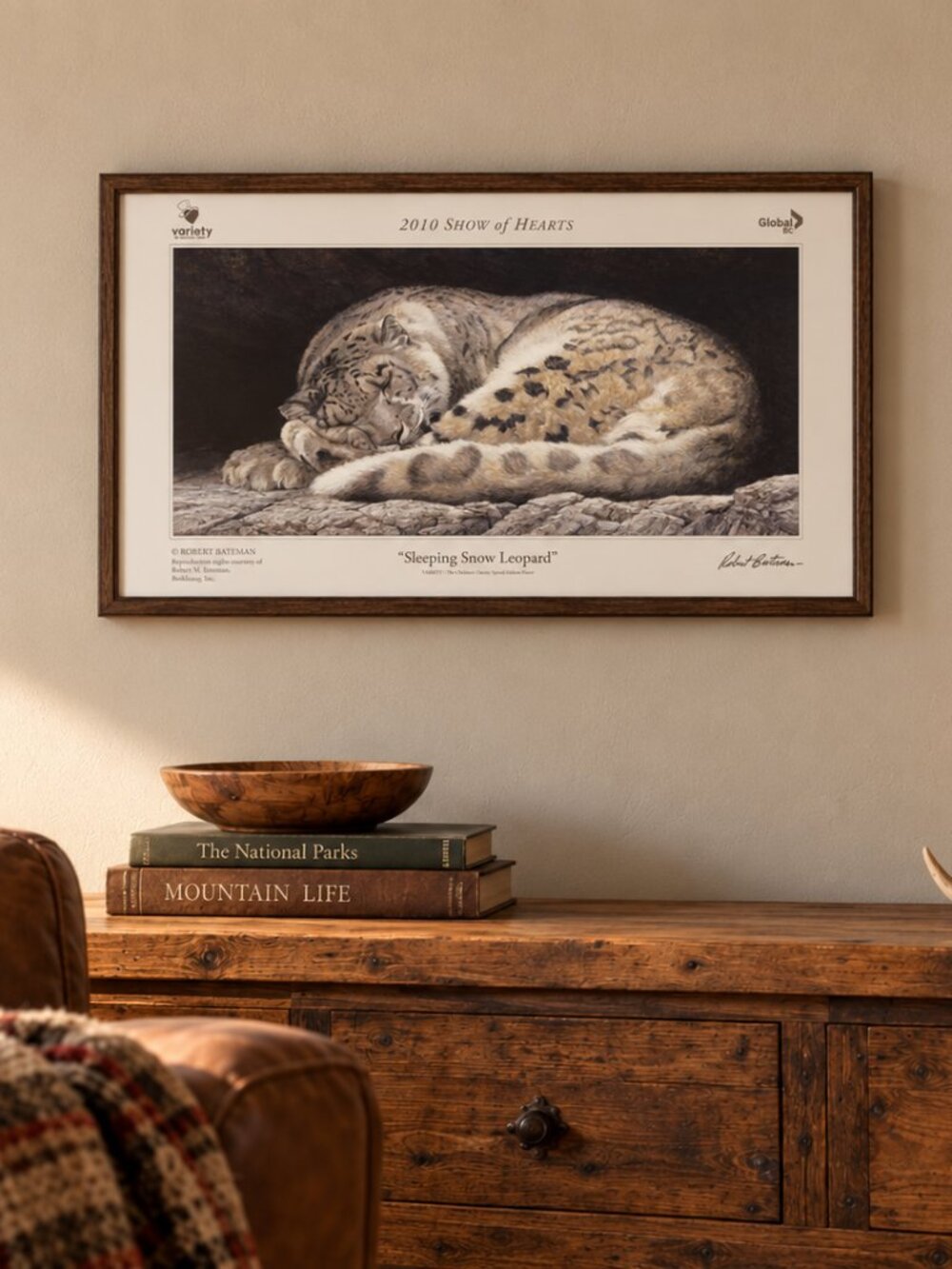 Robert Bateman Sleeping Snow Leopard Variety Show of Hearts Poster 2010